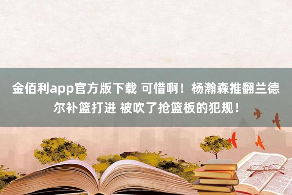 金佰利app官方版下载 可惜啊！杨瀚森推翻兰德尔补篮打进 被吹了抢篮板的犯规！