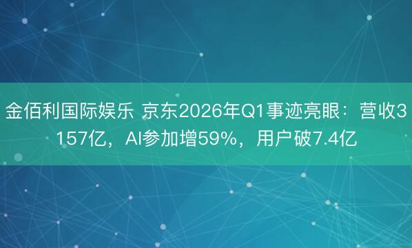 金佰利国际娱乐 京东2026年Q1事迹亮眼：营收3157亿，AI参加增59%，用户破7.4亿