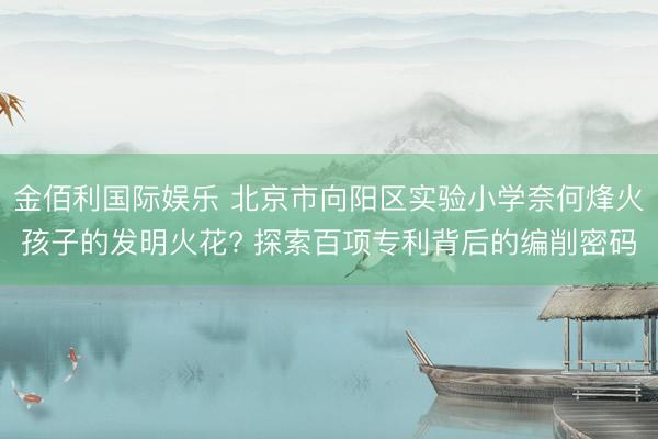 金佰利国际娱乐 北京市向阳区实验小学奈何烽火孩子的发明火花? 探索百项专利背后的编削密码